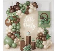 113 pièces de ballons verts et bruns, ballons verts et bruns de safari avec ballons blancs, guirlande de ballons vert sauge pour décoration d'anniversaire, ballons de jungle, décoration d'anniversaire