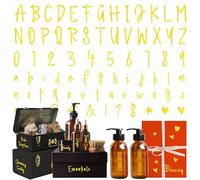 1136 Autocollants de lettres et de chiffres, design en feuille d'or pailleté, autocollants en vinyle auto-adhésifs pour étiquettes de garde-manger, étiquettes de lettres imperméables (8 feuilles)