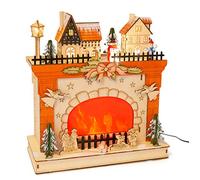 11388 Lampe de Cheminée LED Village Enneigé, en Bois, Effets Lumineux visuels, avec Connexion USB