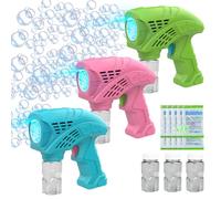 113A Panamalar 3pcs Pistolets à Bulles,Machine à Bulles Savon Enfants 4000+Bulles Contient 3 Flacons de Solution et 10 Sachets de Recharge Enfant/Anniversaire/fête