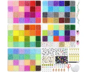 114 Couleurs 29300 Pièces Perles de Rocaille 3mm, Coffret pour Bijoux Adulte, Boite avec 500 Perles Lettres, Lot de Verre pour Bracelet