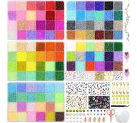 114 Couleurs 29300 Pièces Perles de Rocaille 3mm, Perles pour Bracelet | Coffret pour Bijoux Adulte, Boite avec 500 Perles Lettres, Perles De Rocaille en Verre Perle Plate pour Bracelet Colliers