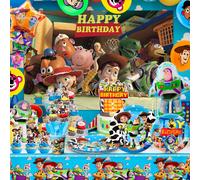114 pièces de décorations et de vaisselle pour fête Toy Story - Décorations d'anniversaire Toy Story, ballons, toiles de fond, assiettes, etc. Fournitures pour fête Toy Story 2 Pcs Foil Balloon