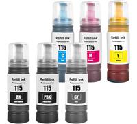 115 Encre Compatible Avec Epson 115 Pour Ecotank L8160 L8180 Imprimante 6 Couleurs Multipack (Pigment Noir/Photo Noir/Cyan/Magenta/Jaune/Gris)