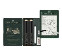 Faber-Castell 115220 Pitt Crayons Graphite Monochrome, Boîte de 11 crayons grades HB à 14B, Ultra mat, Minime réflexion, Gomme et taille-crayon inclus, Pour dessin, croquis et ombrage