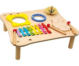 1166 Table de musique en bois, avec xylophone liquet, pince, tambour et mallets en bois, à partir de 3 ans