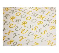 117 Autocollants - Alphabet et chiffres - argenté et doré - paillettes