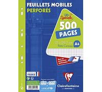 11792c Un Étui De Feuillets Mobiles Perforés - A4 21x29,7 Cm - 500 Pages Petits Carreaux - Papier Blanc 90 G - Étui Réutilisable[Z17]