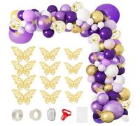 117pcs Kit Guirlande de Ballons Pastel Latex Arche avec Papillons Or pour Mariage, Anniversaire, Anniversaire