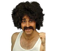 118 118 Rétro Perruque + Tash Marron 80s Adultes Déguisement Hommes Kit Marron