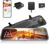 [119,99 après promotion] WOLFBOX G840S 12" 4K Dashcam avec rétroviseur, caméra de recul, miroir rétroviseur intelligent WiFi 5,8 GHz pour voitures et camions, double caméra avant et arrière, vision no