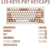 119 Keys Retro Minimalist Brown & Grey,Custom MA Profile PBT Dye Sub Key Caps for ANSI Layout Cherry MX Mechanical Keyboard (Keys Only)