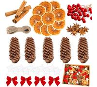 119 Pièces Pot Pourri Noel, Kit Couronne de Noel Decorer, Décorations Couronne de Noël, Tranches Orange, Bâtons Cannelle, Anis étoilé, Branches Pin, Baies, pour Décorations Noël à Faire Soi-même