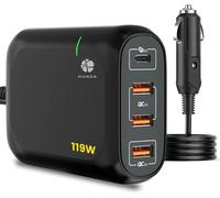 119W Chargeur Voiture USB C Rapide avec 65W USB-C PD3.0 et 54W USB-A QC3.0 pour iPhone 12/11/Xs/XR/X/8, iPad Pro, MacBook Pro/Air, Kindle, HP, Dell, ASUS, Nintendo, Samsung S10 S20 and More, Noir