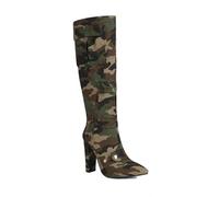 11CM/4.33IN Bottes Hautes Bottes De Camouflage Haut Épais Talon Bout Pointu Long Talon Haut Bottes,Vert,35 EU