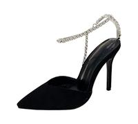 11CM / 4.33IN Luxe Diamant Chaîne Bout Pointu Talon Haut Chaussures De Mariage Banquet Sandales Talons Hauts,Noir,39 EU