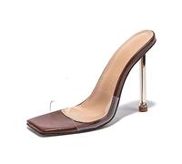 11CM/4.33IN Transparent Stiletto Open Toe Confortable Sexy Robe Sandales à Talons Hauts Bal de Soirée Chaussures de Danse,Marron,37 EU