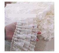 11CM Wide Three Layers Pleated Chiffon Fabric Lace Embroidery Fringe Ribbon Ruffle Trim Dolls Clothes Dress Sewing Decor(Beige)