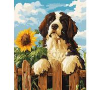 11CT Animal Diy Canevas Et Broderie Chien Saint-Bernard Grimpant Sur Une Clôture Kits De Point De Croix Comptés Pour Adultes Débutants，Motifs Imprimés Estampés，Ensemble De Broderie Pou 60x80cm