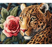 11CT Animal Diy Canevas Et Broderie Léopard Et Rose Kit De Broderie Estampé À Faire Soi-Même Pour Adultes,Projets De Point De Croix Pour Débutants,Travaux D'Aiguille Faits À La Main 80x100cm