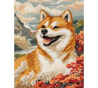 11CT Animal Diy Canevas Kit Complet Adulte Akita Inu De Dessin Animé Kits De Point De Croix Estampés Avec Aiguilles，Enfile-Ciseaux，Ensemble D'Aiguilles À Poinçonner Pour La Décoration 40x50cm