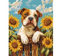 11CT Animal Diy Canevas Kit Complet Adulte Bouledogue Et Tournesols Kit De Broderie Estampé À Faire Soi-Même Pour Adultes，Projets De Point De Croix Pour Débutants，Travaux D'Aiguille Fa 40x50cm