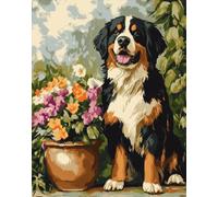 11CT Animal Diy Canevas Kit Complet Adulte Bouvier Bernois Et Plantes En Pot Kit De Broderie Estampé À Faire Soi-Même Pour Adultes，Projets De Point De Croix Pour Débutants，Travaux D'Ai 80x100cm