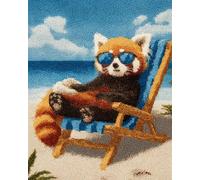 11CT Animal Diy Canevas Kit Complet Adulte Panda Roux De Plage Kits De Point De Croix De Broderie，Ensemble De Démarrage De Motifs Estampés，Accessoires D'Art De Couture，Décoration Mura 80x100cm