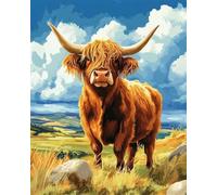 11CT Animal Diy Canevas Kit Complet Adulte Portrait De Bovins Des Highlands Kits De Point De Croix Comptés Pour Adultes Débutants,Motifs Imprimés Estampés,Ensemble De Broderie Pour Déc 30x40cm