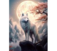 11CT Animal Diy Kit Broderie Debutant Anime Loup Et Lune Kit De Broderie Estampé À Faire Soi-Même Pour Adultes，Projets De Point De Croix Pour Débutants，Travaux D'Aiguille Faits À La Ma 30x40cm