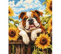 11CT Animal Diy Kit De Broderie Bouledogue Et Fleurs Kits De Point De Croix Estampés Avec Aiguilles，Enfile-Ciseaux，Ensemble D'Aiguilles À Poinçonner Pour La Décoration Murale De La Mai 80x100cm