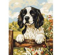 11CT Animal Diy Kit Point De Croix Imprimé Chien Grimpant Sur La Clôture Kits De Point De Croix Comptés Pour Adultes Débutants,Motifs Imprimés Estampés,Ensemble De Broderie Pour Décora 50x70cm