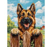 11CT Animal Diy Point De Croix Kit Complet Chien Grimpant Sur La Clôture Kits De Point De Croix Comptés Pour Adultes Débutants,Motifs Imprimés Estampés,Ensemble De Broderie Pour Décora 50x70cm