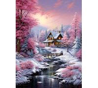 11CT Broderie Point de Croix Kit, Scène de neige de cabane de forêt d'hiver,A Kit Broderie Point de Croix Compté Pré Imprimé Enfant Débutant Adulte Kit Canevas Complet Avec Fils au Point de Croix