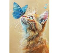 11CT Canevas Broderie Point de Croix Kit Complet, Animaux chats et papillons Kit de Broderie au Point de Croix avec Motif Imprimé, Kits de Démarrage de Broderie 40x50cm