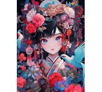 11CT Canevas Broderie Point de Croix Kit Complet, Manga fille et fleurs et oiseaux, B, 30*40CM Kit de broderie au point de croix avec motif imprimé, à faire à l’aiguille, facile pour débutants