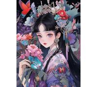 11CT Canevas Broderie Point de Croix Kit Complet, Manga fille et fleurs et oiseaux, G, 30*40CM Kit de broderie au point de croix avec motif imprimé, à faire à l’aiguille, facile pour débutants