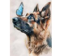 11CT Chien Animal Diy Canevas Kit Complet Adulte Berger Allemand Et Papillon Kit De Broderie Estampé À Faire Soi-Même Pour Adultes，Projets De Point De Croix Pour Débutants，Travaux D'Ai 30x40cm