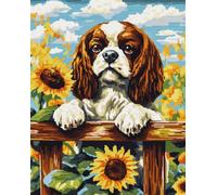 11CT Chien Animal Diy Canevas Kit Complet Adulte Cavalier King Charles Spaniel De Dessin Animé Kits De Motifs De Point De Croix，Ensemble De Broderie Imprimé，Art De Broderie Pour La Déc 30x40cm