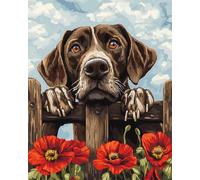 11CT Chien Animal Diy Canevas Kit Complet Adulte Labrador Retriever Et Fleurs Kit De Broderie Estampé À Faire Soi-Même Pour Adultes，Projets De Point De Croix Pour Débutants，Travaux D'A 60x80cm