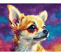 11CT Chien Animal Diy Kit Broderie Portrait De Chihuahua Kit De Broderie Estampé À Faire Soi-Même Pour Adultes，Projets De Point De Croix Pour Débutants，Travaux D'Aiguille Faits À La Ma 30x40cm