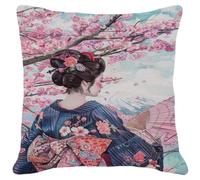11CT Coussin Broderie Point De Croix Kit De Housses D'Oreiller Brodées Oiran Et Fleurs Japonaises, Ensemble De Points Pour Salon, Fournitures De Couture, Cadeau Pour Adultes Débutants A 45x45cm