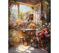 11CT Cross Stitch Embroidery Starter Kit, Magasin de fleurs en bordure de route,L,40 * 50cm Kit de Couture à la Main Canevas Broderie Point de Croix Kit Complet Adulte Debutant