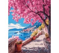 11CT Diy Canevas Kit Complet Adulte Paysage Fleuri D'Un Village De Pêcheurs En Bord De Mer Kits De Point De Croix De Broderie,Ensemble De Démarrage De Motifs Estampés,Accessoires D'Art De 80x100cm