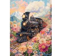 11CT Diy Canevas Kit Complet Adulte Trains Vintage Et Fleurs Kits De Point De Croix Estampés Avec Aiguilles, Enfile-Ciseaux, Ensemble D'Aiguilles À Poinçonner Pour La Décoration Murale D 40x50cm