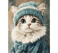 11CT Diy Canevas Point De Croix Chat Fantastique Portant Des Vêtements Kits De Point De Croix Estampés Avec Aiguilles,Enfile-Ciseaux,Ensemble D'Aiguilles À Poinçonner Pour La Décoration Mu 50x70cm