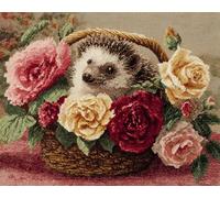 11CT Diy Kit Broderie Debutant Hérisson Dans Le Panier De Fleurs Kits De Point De Croix Estampés Avec Aiguilles, Enfile-Ciseaux, Ensemble D'Aiguilles À Poinçonner Pour La Décoration Mura 60x80cm