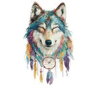 11CT Diy Kit Point De Croix Imprimé Attrape-Rêves Et Loups Kits De Point De Croix Estampés Avec Aiguilles, Enfile-Ciseaux, Ensemble D'Aiguilles À Poinçonner Pour La Décoration Murale De 80x100cm