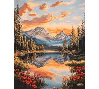 11CT Diy Point De Croix Kit Complet Paysage Fantastique Montagnes Forêt Lac Kits De Point De Croix Imprimés,Ensemble De Broderie Estampé Pour Adultes,Travaux D'Aiguille,Art Mural,Décoratio 60x80cm