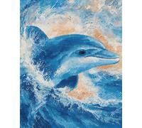 11CT Diy Point De Croix Kit Complet Vagues De L'Océan Et Dauphins Kits De Point De Croix Estampés Avec Aiguilles, Enfile-Ciseaux, Ensemble D'Aiguilles À Poinçonner Pour La Décoration Mur 50x70cm